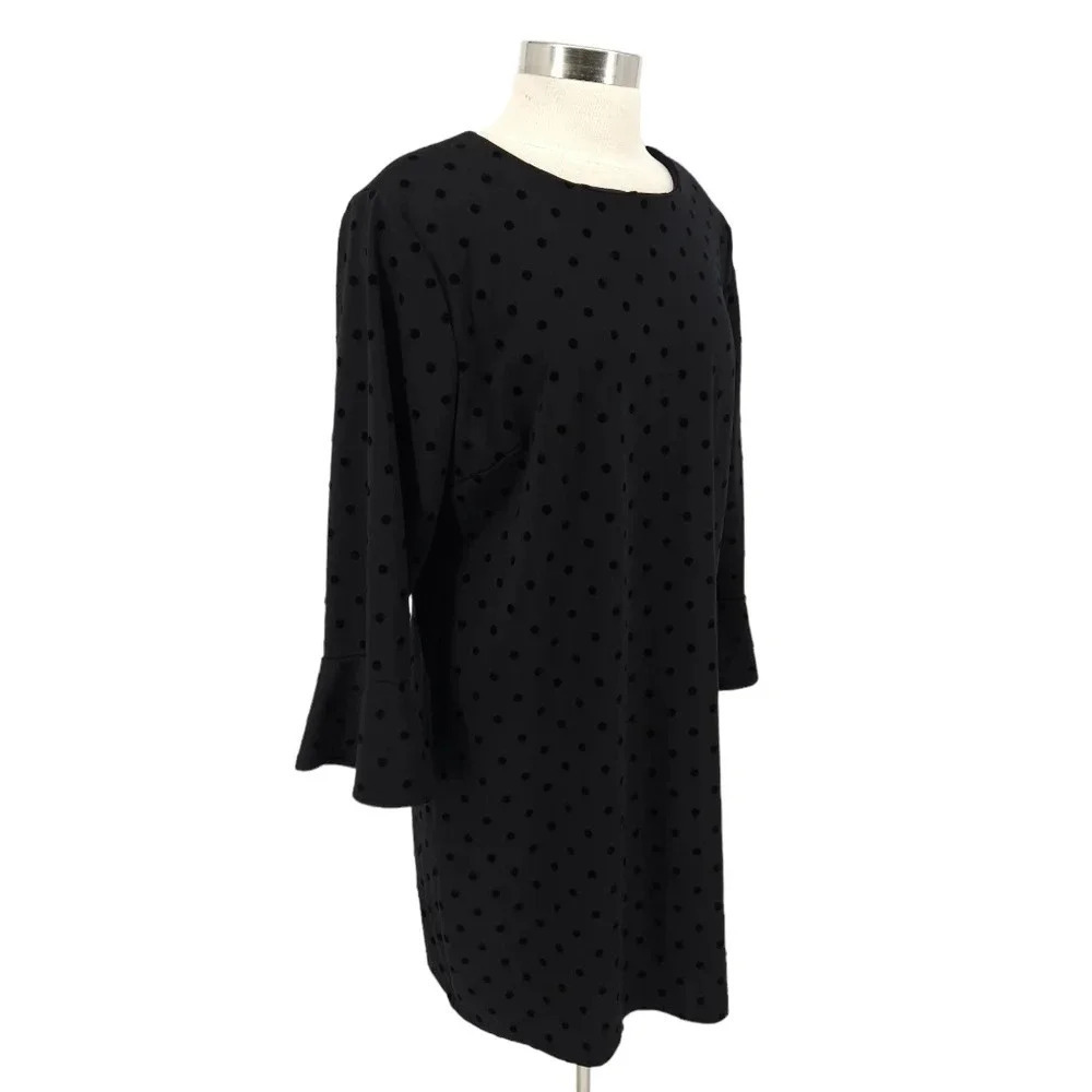 Old Navy Shift Dress Black Jack Polka Dot Bell Long Sleeve Zip Back - Picture 2 of 9